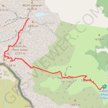 Trace GPS Le Mont Valier de la Cabane d'Aula, itinéraire, parcours