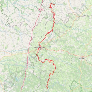 Trace GPS GR654 Randonnée de Dampierre (Indre) à Virareix (Haute-Vienne), itinéraire, parcours