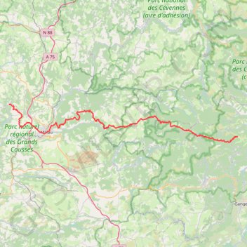 Trace GPS GR62 Du Col de l'Asclier (Gard) à Saint Beauzély (Aveyron), itinéraire, parcours