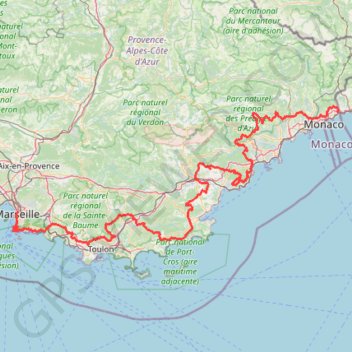 Trace GPS GR51 De Menton (Alpes Maritimes) à La Madrague (Bouches-du-Rhône), itinéraire, parcours