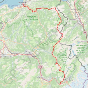 Trace GPS Randonnée du Lac Léman au Mont Blanc, itinéraire, parcours