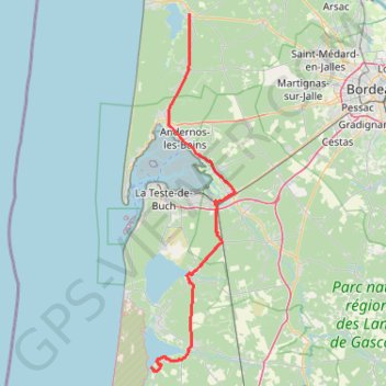Trace GPS Lacanau à sainte Eulalie plage, itinéraire, parcours