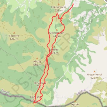 Trace GPS Mondarrain - Bizkayluze - Borne frontière R76, itinéraire, parcours