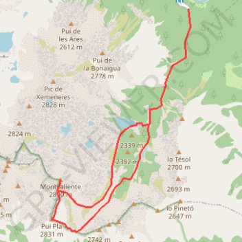 Trace GPS Montsaliente et puig Pla depuis la Bonaigua de Baix, itinéraire, parcours