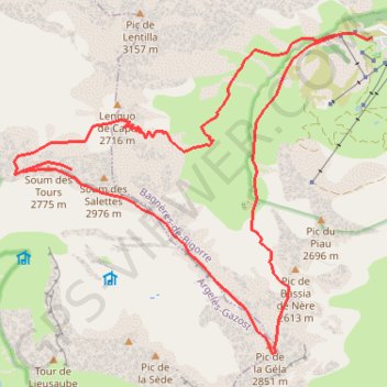 Trace GPS Soum des Tours et pic de la Géla depuis Piau-Engaly, itinéraire, parcours