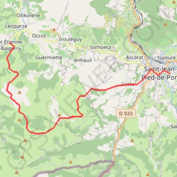 Trace GPS GR 10 Baïgorry - Saint Jean Pied de Port, itinéraire, parcours