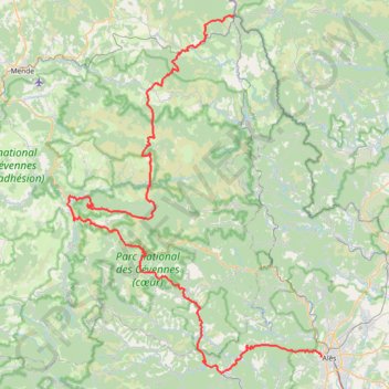 Trace GPS GR70 De La Bastide-Puylaurent (Lozère) à Alès (Gard), itinéraire, parcours