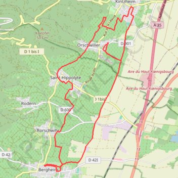 Trace GPS TourwBergheim 18,4km D+260m, itinéraire, parcours