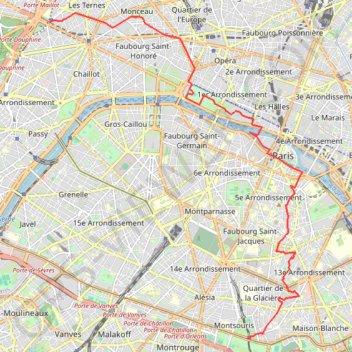 Trace GPS Paris Cité U - Porte Maillot, itinéraire, parcours