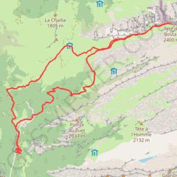 Trace GPS Tête de Bossetan, itinéraire, parcours