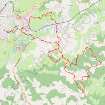 Trace GPS Autour de Vézac par le Pont de Couffin - Aurillac, itinéraire, parcours