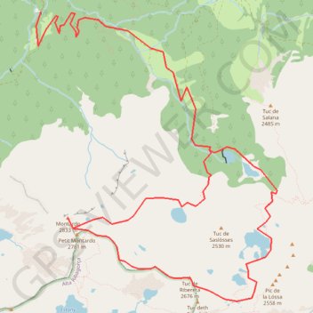 Trace GPS Tuc de Ribereta et Montardo par les lacs de Ribereta et de Saslòsses, itinéraire, parcours