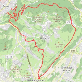 Trace GPS Crêtes de Brié par la Combe du Moulin, Villeneuve et Romage, itinéraire, parcours