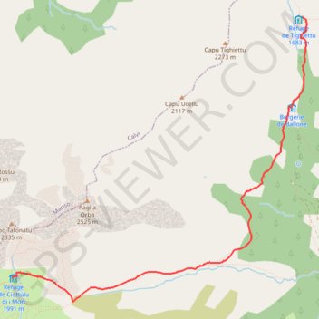 Trace GPS Du refuge de Tighjettu au refuge de Ciottulu à i Mori, itinéraire, parcours