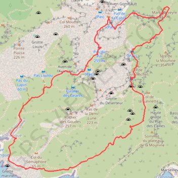 Trace GPS La Roche Percée de la Mounine depuis Callelongue, itinéraire, parcours