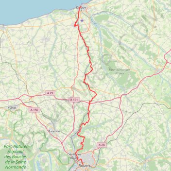 Trace GPS Dieppe - Rouen, itinéraire, parcours