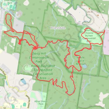 Trace GPS Daisy Hill Conservation Park, itinéraire, parcours