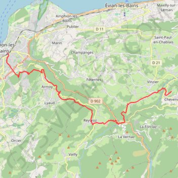 Trace GPS GR5 de Thonon à Chevenoz, itinéraire, parcours
