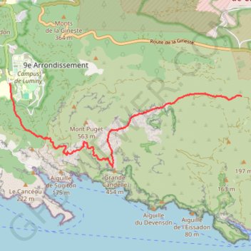 Trace GPS Calanques de Marseille. De Luminy au Col de la Gardiole, itinéraire, parcours