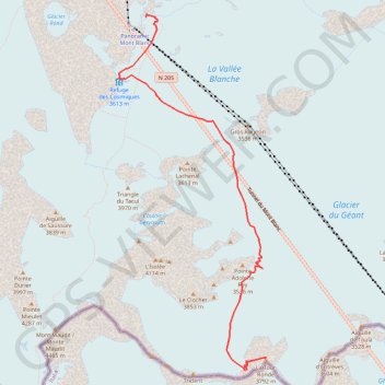 Trace GPS La Tour Ronde, couloir Gervasutti (Mont Blanc), itinéraire, parcours