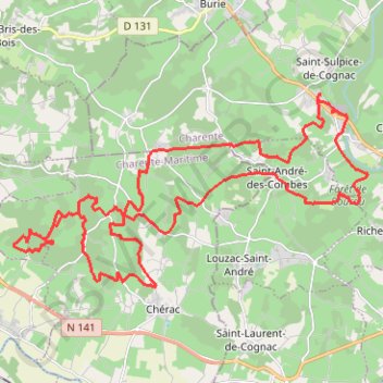 Trace GPS St Sulpice vers Cherac 39 kms, itinéraire, parcours
