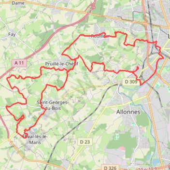 Trace GPS Le Mans vers Rouillon, Pruillé, Saint Georges etc..., itinéraire, parcours