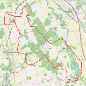 Trace GPS Méreau - Preuilly 47,5km, itinéraire, parcours