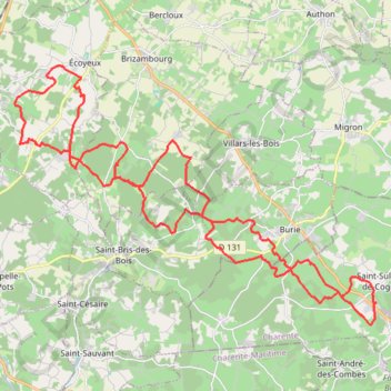 Trace GPS St Sulpice vers Ecoyeux 46 kms n°2, itinéraire, parcours