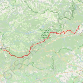 Trace GPS GR7 De Boussagues (Hérault) à Mazamet (Tarn), itinéraire, parcours