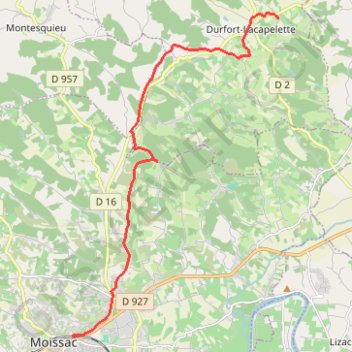 Trace GPS Durfort-Lacapelette - Moissac, itinéraire, parcours