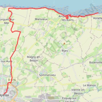 Trace GPS GR223 Bayeux - Asnelles, itinéraire, parcours