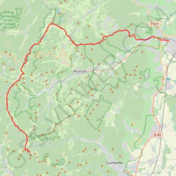 Trace GPS Crêtes des Vosges depuis le Markstein jusqu'à Colmar, itinéraire, parcours