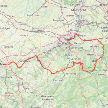 Trace GPS Namur to Liège, itinéraire, parcours