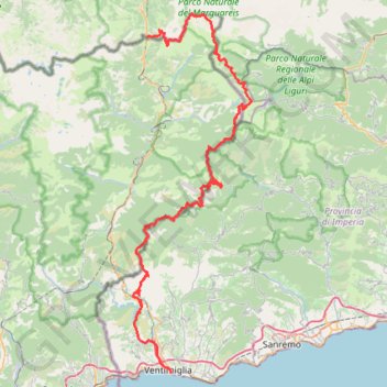 Trace GPS Traversée Col de Tende - Vintimille, itinéraire, parcours