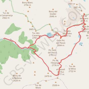 Trace GPS Pessó, Mussoles, Morrano, Reguera, Castell de Rus depuis Taüll, itinéraire, parcours