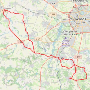 Trace GPS Boucle à vélo depuis Laillé, itinéraire, parcours