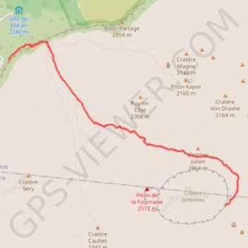 Trace GPS Piton de La Fournaise depuis le Cratère Dolomieu vers Bellcombe, itinéraire, parcours
