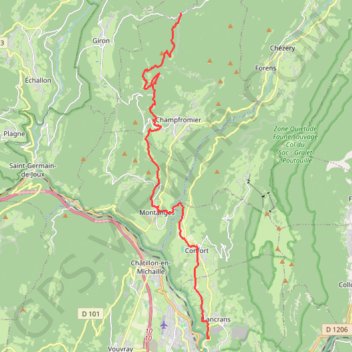 Trace GPS Grande Traversée du Jura (GTJ) - Liaison vers Bellegarde, itinéraire, parcours