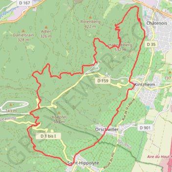 Trace GPS Saint-Hippolyte, Châtenois, itinéraire, parcours